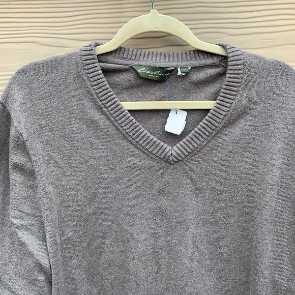 VTG Eddie Bauer V-Neck Sweater XLT Cotton Cashmere Blend Tan Pullover Relaxed - Picture 3 of 11